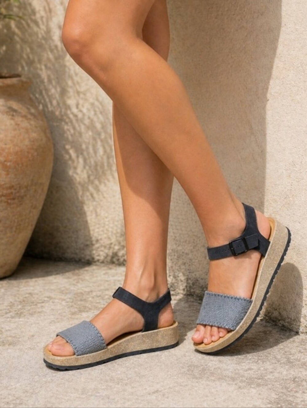 Papillio Gray and Black Platform Sandals